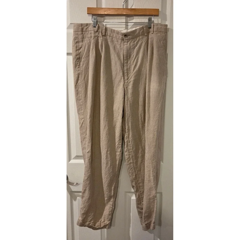 Murano‎ Authentic Irish Linen Pants Men's 40x32 Tan Flat Front 100% Linen